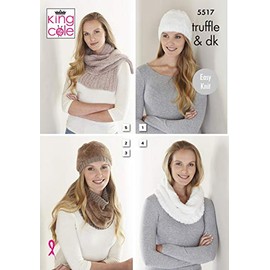 King Cole 5517 Knitting Pattern Womens Easy Knit Hats Cowls Scarf in Truffle and Merino Blend DK