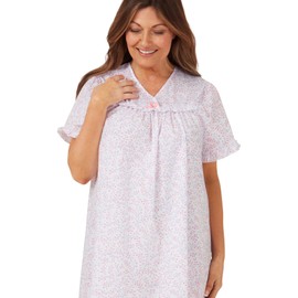 Marlon Womens Carlotta Easy-Care Frill Trim Woven Nightdress, Pink Swirl, 12-14