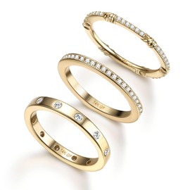 Kakonia 3PCS 14K Gold Plated Rings CZ Stacking Rings for Women Girls Stackable Band Ring Plain Statement Ring Comfort Fit US Size 7