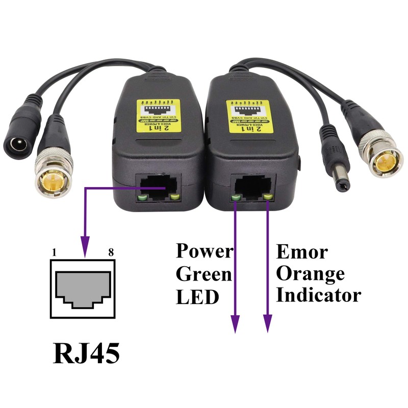 AAOTOKK Passive Video RJ45 to BNC Transceiver Transmitter HD CVI/TVI/AHD/CVBS,