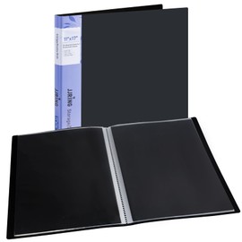 JJRING 11x17 Art Portfolio Folder with Plastic Sleeves, 24-Pocket Portfolio Binder Displaying 48 Pages, Presentation Book with Black Inner Paper for Artwork Storage, Black
