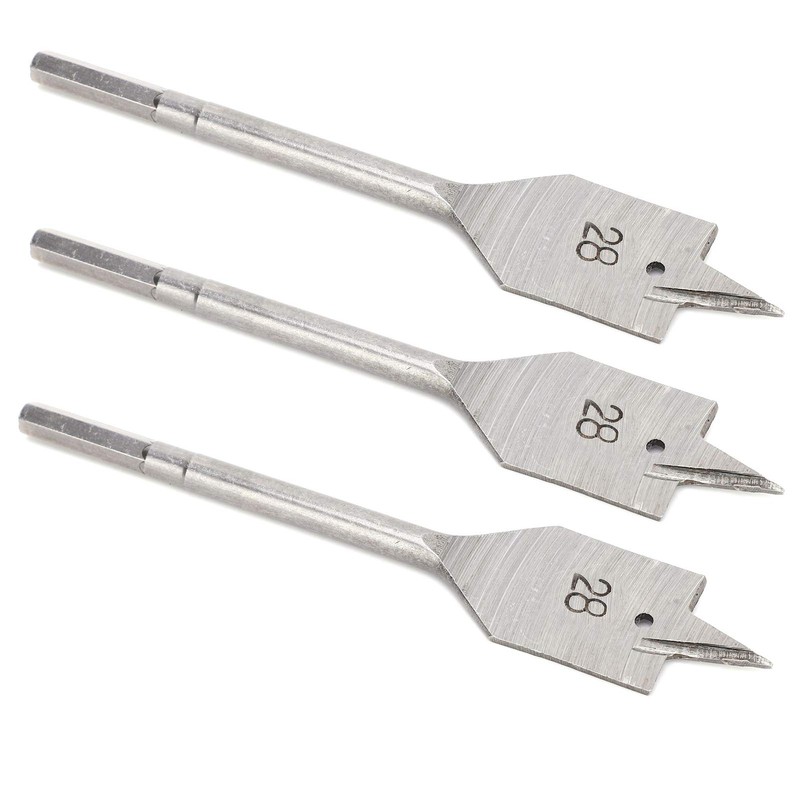 Flat Wood Spade Bits 3Pcs High Carbon Steel Set 28mm