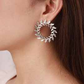 Iaceble Boho Branch Leaf Hoop Earrings Olive Leaf Stud Earrings Metal Leaf Statement Earrings Round Leaf Hoop Earrings Silver Round Leaf Earrings Jewelry for Women and Girls