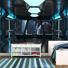 GLWYHY - 3D Vision Azure Space Station Wallpaper Futuristic tech Sensation Bedroom Decoration Mural（Non-self-Adhesive Wall Stickers）