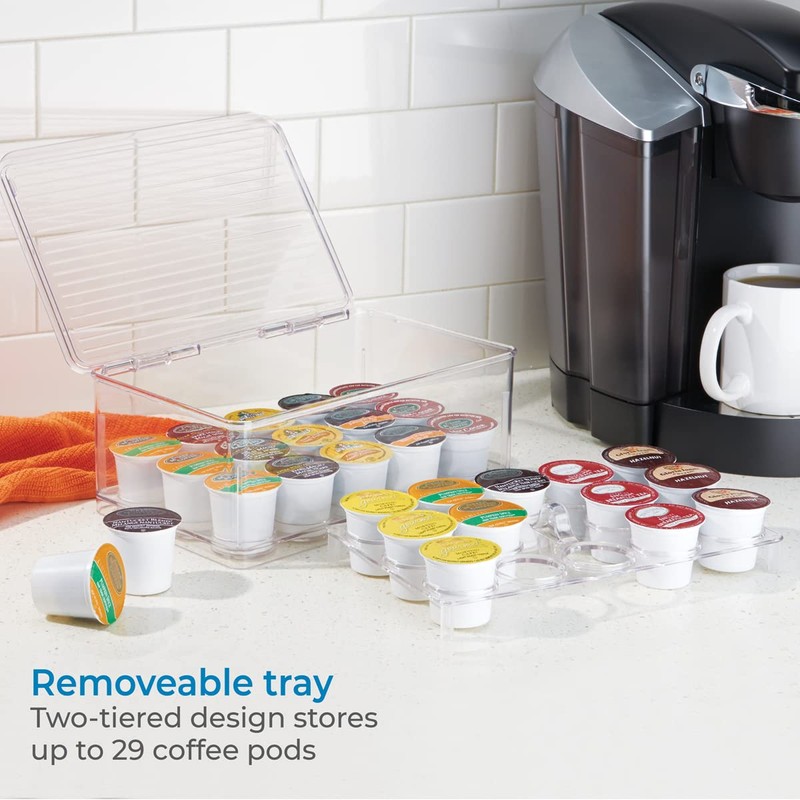 iDesign 2-Tier Coffee Pod Holder Lidded Bin, Plastic Pantry and