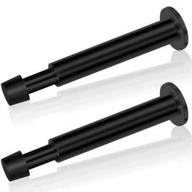 Door Stop, Door Stopper for Skirtings, Black Wall Mounted Long Doorstop with Spring Loaded Indoors Metal Stainless Steel Door Holder with Rubber Bumper Tip, Door Stops Wall Protector, 2 Pack
