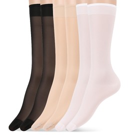Aysatogc 3 Pairs Sheer Knee High Stockings, Elastic 15D Nylon Sheer Trouser Stockings with Reinforced Toes Tight Knee High Stocking Perfect Pairing For Skirts, Dresses, Shorts - 3 Colors