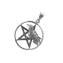 Kiss of Leather Pentagram Raven Pendant 925 Silver No.80, Silver