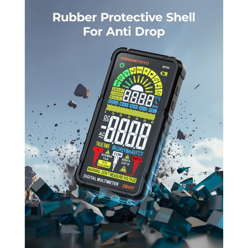 Smart Digital Multimeter Tester,Rechargeable Auto Ranging Multi Tester,6000 Counts TRMS