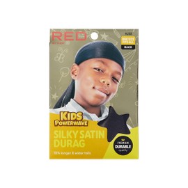 Red by Kiss Kids Sating Durags Powerwave Kids Durags Long Tail and Wide Strap Headwraps Beanies Black