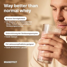 BRAINEFFECT Whey Digest Protein Powder - 22 g Whey Protein with Digestive Enzymes & Lactase - Easily Digestible, Lactose Friendly, for Muscle Building & Regeneration - Strawberry - 600 g