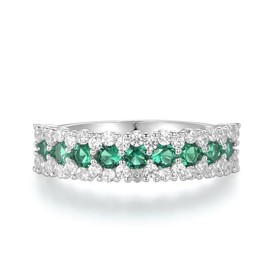 Ladies Wedding Solid Sterling 925 Silver Emerald & White Sapphire Eternity Ring Sizes K to U (P)