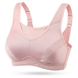 Wingslove brasier deportivo sin aros de cobertura completa para mujer, de alto impacto, sin relleno, control de rebote, Rosado, 36D