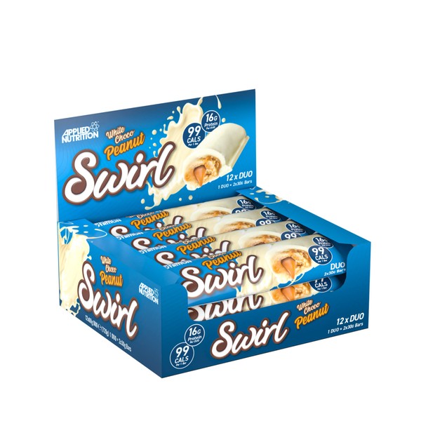 Swirl Bar White Chocolate Peanut High Protein Low Carb Low Sugar Box of 12 Duo Bars (2 x 30 g)