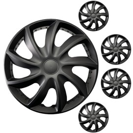 Black 14" Wheel Rim Cover Hubcaps for Iron Rim, 14 inch Hubcaps Set of 4, Wheel Cover Replacement Rim Hubcap,ABS Exterior Car Hub Accessories (Storm Style, 14 inch)