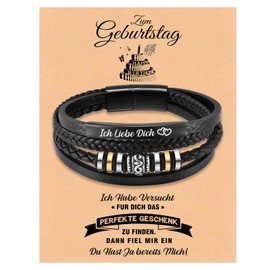 Birthday Gift for Men Bracelet Men's Leather Bracelets with Engraving I Love You Men's Leather Bracelet Gifts for Men Boy Son Dad Husband Boyfriend Brother 18 30 40 50th Birthday, Leather