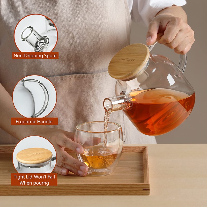 CnGlass Glass Teapot Stovetop Safe,40.6oz Clear Tea pot with Removable