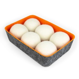 Three by Three Seattle Felt·Like·it!™ Wool Dryer Balls + Storage Bin: Reduce Drying Time, Static Cling, and Energy Use | Natural Alternative to Fabric Softeners (Pack of 6)