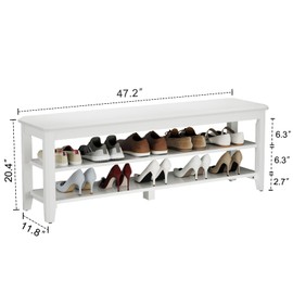 AQIMUELE Wood Shoe Rack Bench for Entryway, 2 Tier Shoe Rack for Front Door Entrance, Shoe Bench with Shoe Storage for Entryway, Bedroom, 47.2"