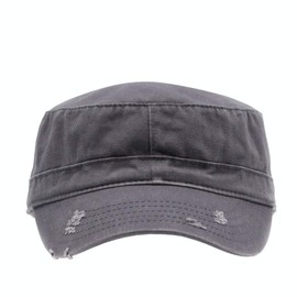 The Vintage Year Washed Cadet Cotton Twill Adjustable Military Radar Distressed Caps (Distressed Charcoal Gray)