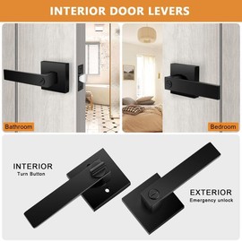 Probrico Door Handles Black Heavy Duty Interior Door Handle for Bedroom & Bathroom, Keyless Privacy Door Levers, Modern Square Door Handles,2 Pack, Matte Black Finish