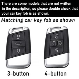 ontto Fit for Volkswagen Arteon 2018-up Key Fob Cover Metal Key Protector Fit for VW Atlas Key Remote,Leather Car Key Case Fit for Skoda Kodiaq Superb A7 Car Accessories,Black
