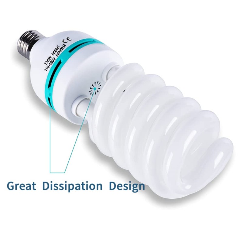2Pcs 135W Light Bulb 5500K CFL Roas Daylight Spiral Softbox