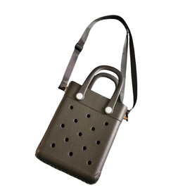 EVA Waterproof Mini Beach Tote, Bitty Rubber Travel Bags Sandproof X Small Size Handbag for Sports Gym Travel Market Outdoor (Black(with shoulder strap))