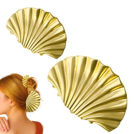 2pcs Shell Claw Clips for Women and Girls, Beach Seashell Hair Clips Fashionable Beachy Ocean Hair Accessories, Cute Sea Shell Claw Hairpin for Most Hairstyles (Gold)
