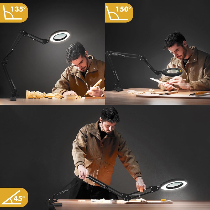 Magnifying Glass with Light 12X Magnifier Desk Lamp Close Work