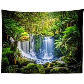 BELECO Jungle Forest Waterfall Tapestry 106x70 Inch Tropical Rainforest Scenery Tapestry Cascade Green Trees Nature Landscape Tapestry Wall Mural Home Decor Wall Art for Living Room Bedroom Dorm