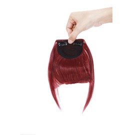 Fashion Clip In Bangs Hair Extensions Front Full Neat Bangs Fringe 2 Clips One Piece Thick Straight Hairpiece Accessories Hairpiece For Women Dark Red