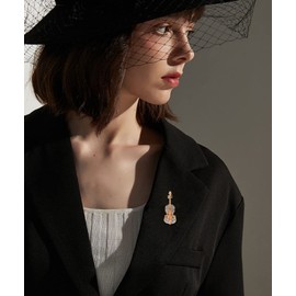 Fashion Violin Lapel Brooch Pin Cubic Zirconia Cello Fiddle Musician Instrument Pins Clip Lapel Dress Suit Coat Sweater Hats Backpacks Brooches Pins Dainty Jewelry Gifts for Women Girls Men (Gold)