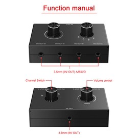 4 Port Audio Switch, 3.5mm Stereo AUX Selector, 4 Input 1 Output / 1 Input 4 Output Splitter, Switcher Box With 4 Channel Switch Knob, No External Power Required