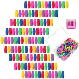 Maitys 100 Pcs Colorful Pencil Top Erasers Cap Erasers and Pencil Sharpener with Random Colors for Students Teachers School Office