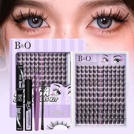 B&Q Kit de Pestañas Anime 8-18mm 144 Clústeres Extensión Gruesa y Rizada Estilo Manga con Efecto Spike Perfecto para Principiantes Uso En Casa o Profesional(kit-Anime 02)