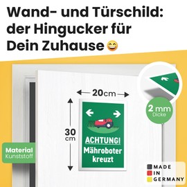 DankeDir! Robotic Lawnmower Crosses Sign 30 x 20 cm Funny Sign for Garden and Lawns Garden Sign Weatherproof Durable Lawn Mower Robot Lawn Robot