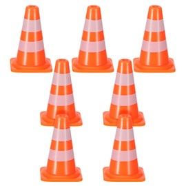 Gatuida 7pcs Mini Traffic Cones, Tiny Simulation Road Parking Signs, Orange Plastic Roadblock Toy for Kids Construction Theme Party Favors