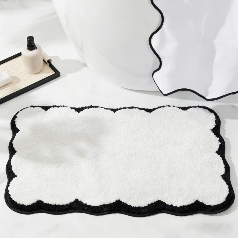 ELDONE Cute Scalloped Bathroom Rugs, Microfiber Tufted Bath Mats, Fun