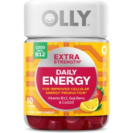 OLLY Extra Strength Daily Energy Gummy, Caffeine Free, 1000 mcg Vitamin B12, CoQ10, Goji Berries, Chewable Supplement for Adults, Berry Yuzu Flavor, 60 Count