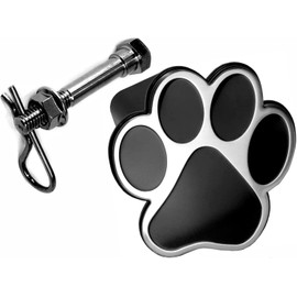 LFPartS Dog Animal Paw Foot Emblem Metal Trailer Hitch Cover Plug (Fit 2" Receivers, Chrome & Black)