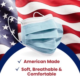 MAGICARE Made in USA Masks - Blue Disposable Face Masks - Medical Grade (ASTM Level 1) - Premium 3 Ply Face Masks Disposable - Comfortable, Soft, Breathable Face Mask for Adults - 50ct Box