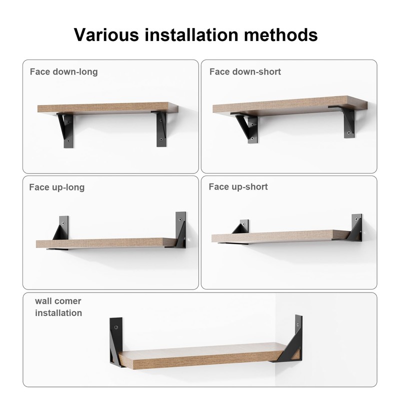 SOGAL Shelf Bracket 3 Inch x 4 Inch,Black Shelf Brackets,Small
