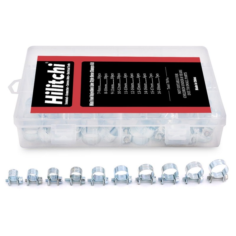Hilitchi 78-Pcs Mini Fuel Injection Line Style Hose Clamps Assortment