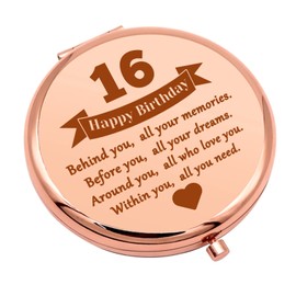Sweet 16 Gifts for Girls Happy 16th Birthday Gifts for Bestie Niece Daughter 16th Birthday Gift Ideas for Girls Compact Makeup Mirror for BFF Sister Friends 16 Year Old Girl Fete Day Gift