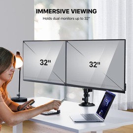 HUANUO 13-32 Inch Dual Monitor Stand, Gas Spring Dual Monitor Mount, Monitor Stand 2 Monitors, Ergonomic Adjustable Tilt/Swivel/Rotate, Weight Max 19.8 lbs, VESA 75/100mm