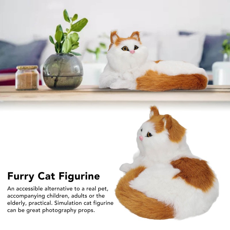 Simulation Furry Cat Figurine Home Cute Funny Synthetic Fur Cat