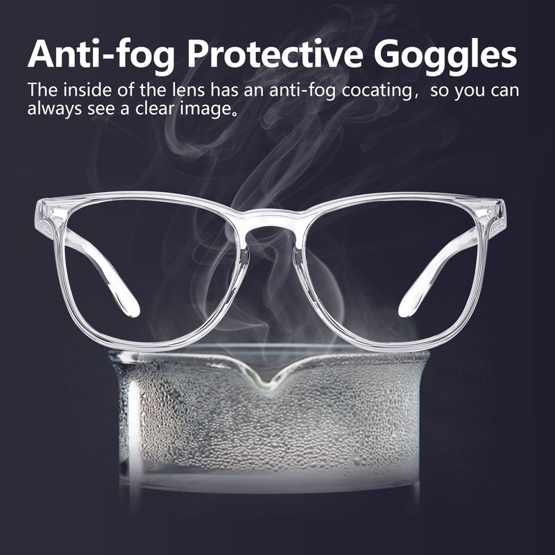 Stylish Safety Glasses, Clear Anti-Fog Safety Goggles with Blue Light