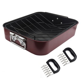 Turkey Roasting Pan/Roasting Pan with Nonstick Rack，16.5x12.5IN Stainless steel Turkey pan deliver Meat Shredder Claws，Suitable for 25lb Turkey