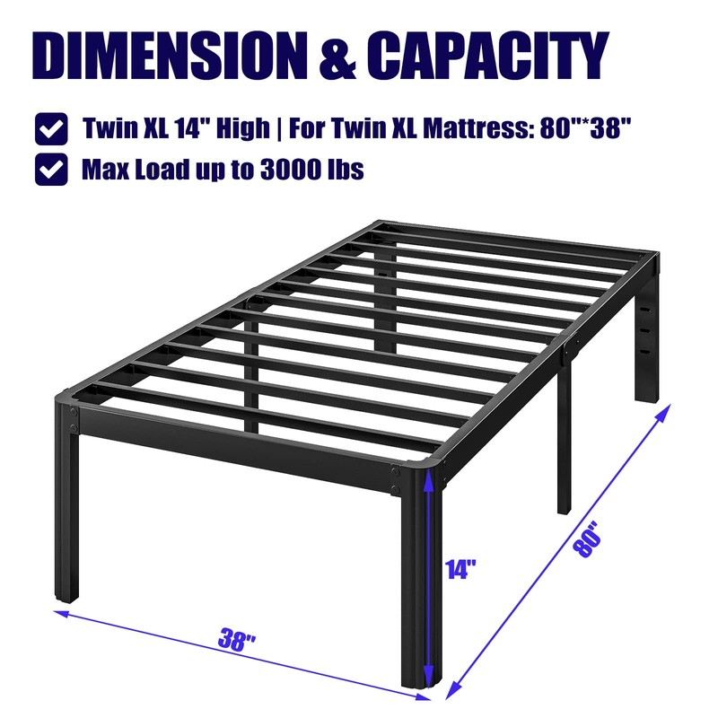 Hunlostten 14in Twin XL Heavy Duty Bed Frame No Box